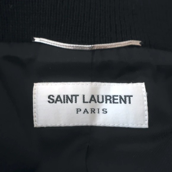 Saint Laurent Teddy Bomber Jacket Navy/Black Leather-Trimmed Wool Size 52 - Picture 4 of 7